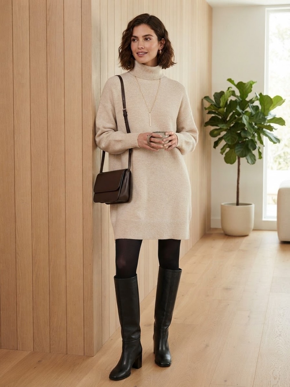 Babaton Aritzia Maclean Merino Wool Turtleneck Sweater Dress Size Small Cream